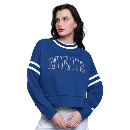 Starter Royal New York Mets Power Play Cropped Pullover Sweatshirt In Blue