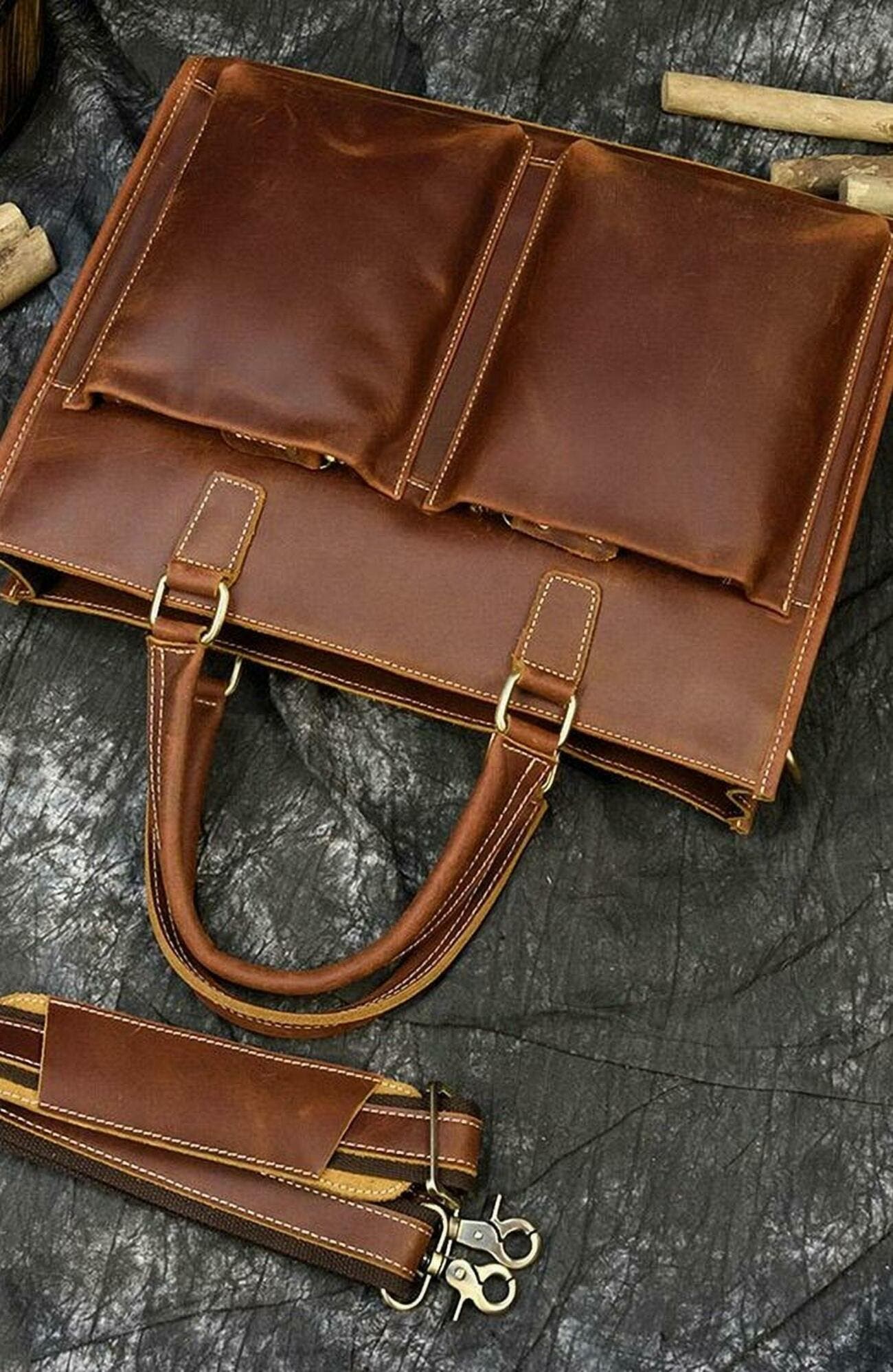 STEEL HORSE LEATHER The Dagmar Leather Briefcase | Vintage Leather Messenger Bag, Alternate, color, Brown