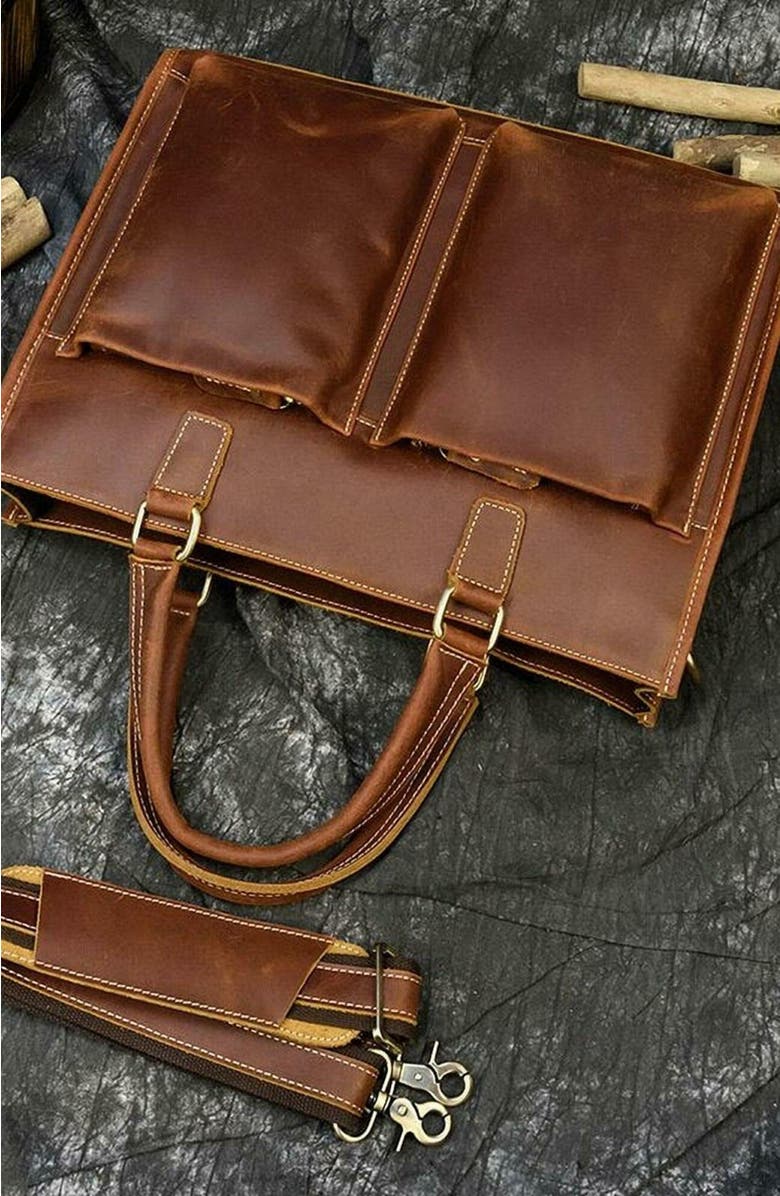 STEEL HORSE LEATHER The Dagmar Leather Briefcase | Vintage Leather Messenger Bag, Alternate, color, Brown