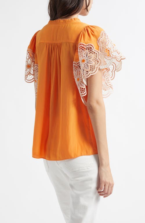 Shop Ramy Brook Esti Embroidered Sleeve Top In Mango