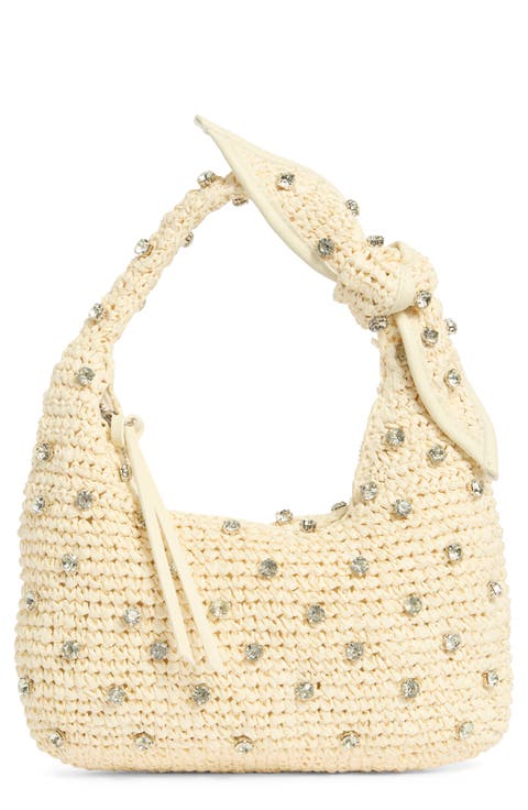 Jessa Crystal Embellished Raffia Shoulder Bag