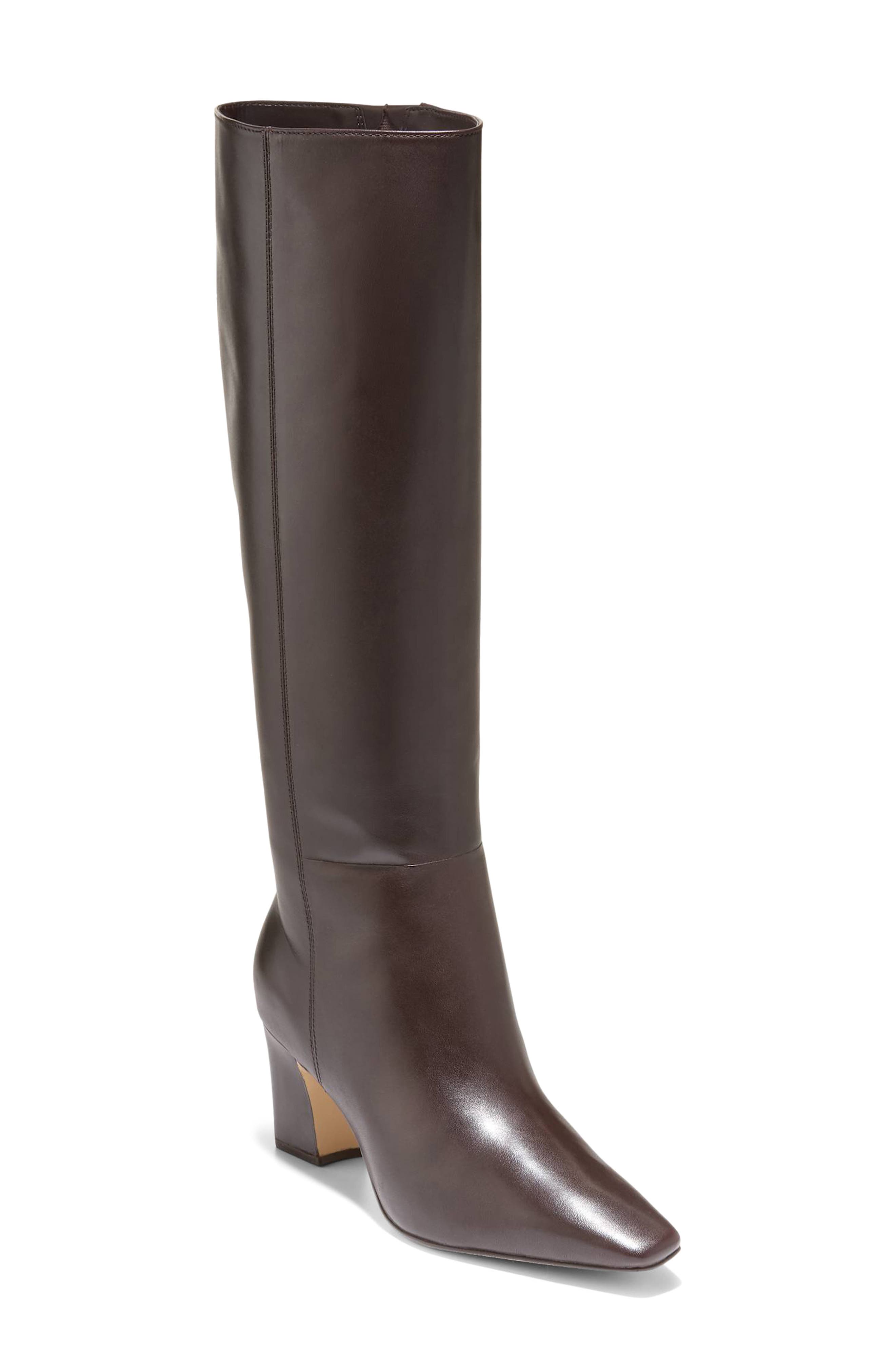 Blanche Snip Toe Leather Boot, Main, color, DARK CHOCOLATE LEATHER