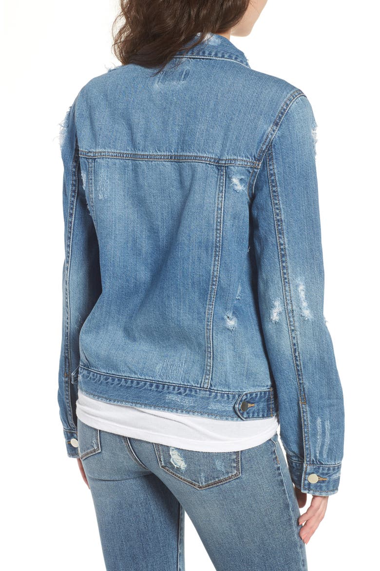 Ripped Denim Jacket, Alternate, color, DESTRUCTED INDIGO