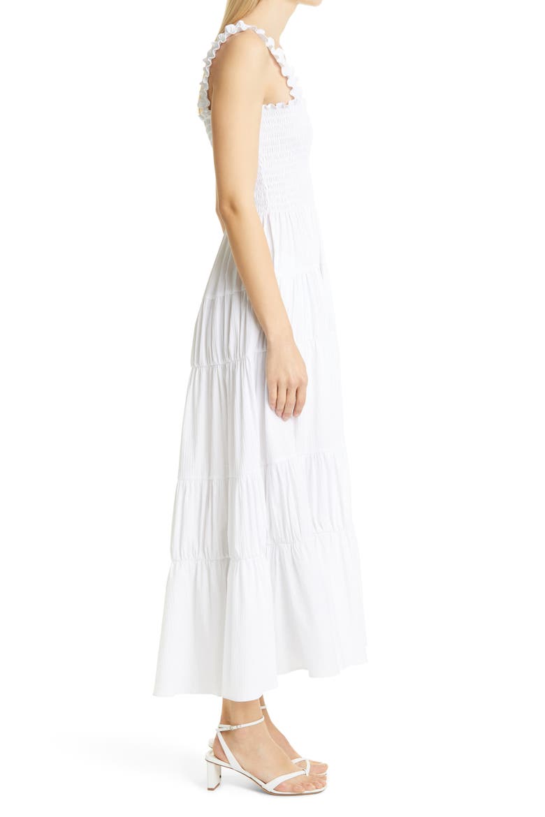 Smocked Cotton Blend Midi Dress, Alternate, color, WHITE
