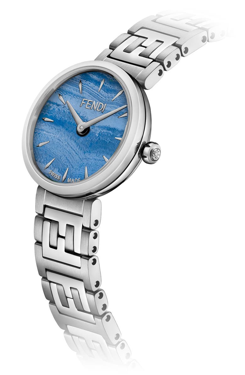 Fendi Forever Fendi Diamond Bracelet Watch, 19mm, Alternate, color, Silver/ Blue Chalcedony