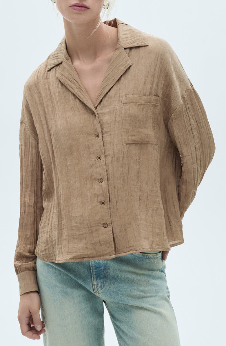 MANGO Textured Button-Up Shirt, Main, color, Brown
