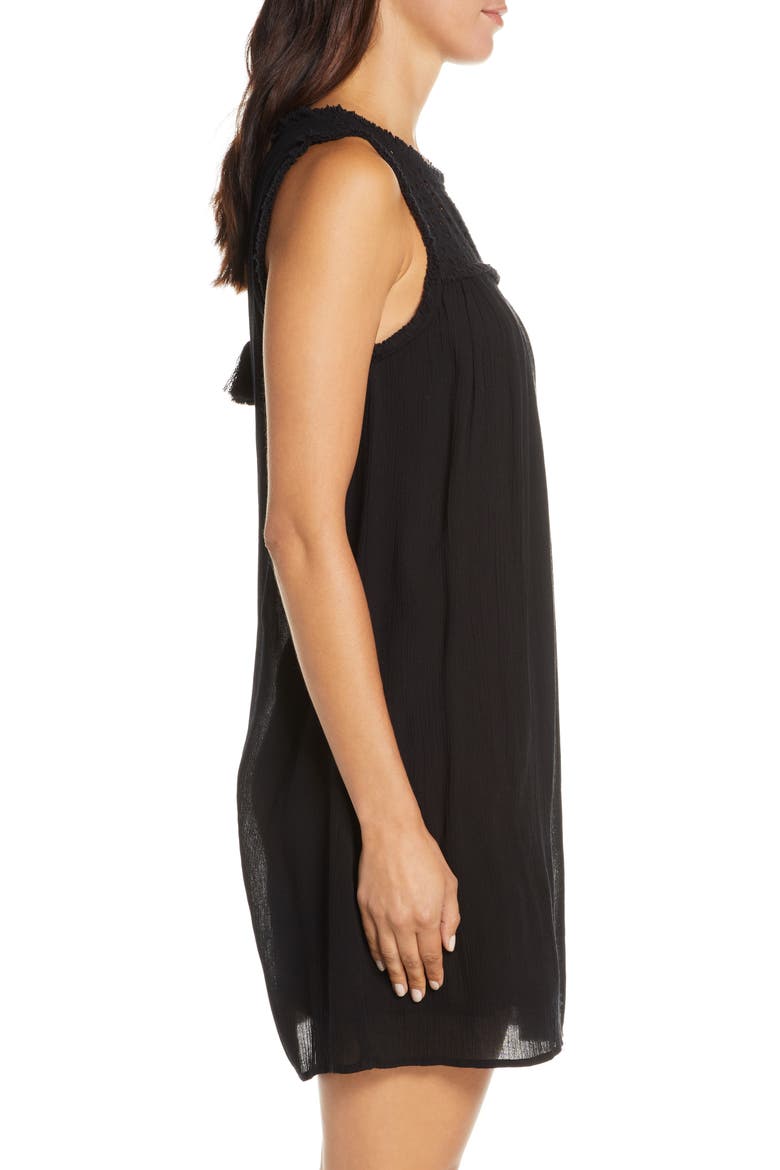 Eyelet Yoke Cover-Up Dress, Alternate, color, BLACK