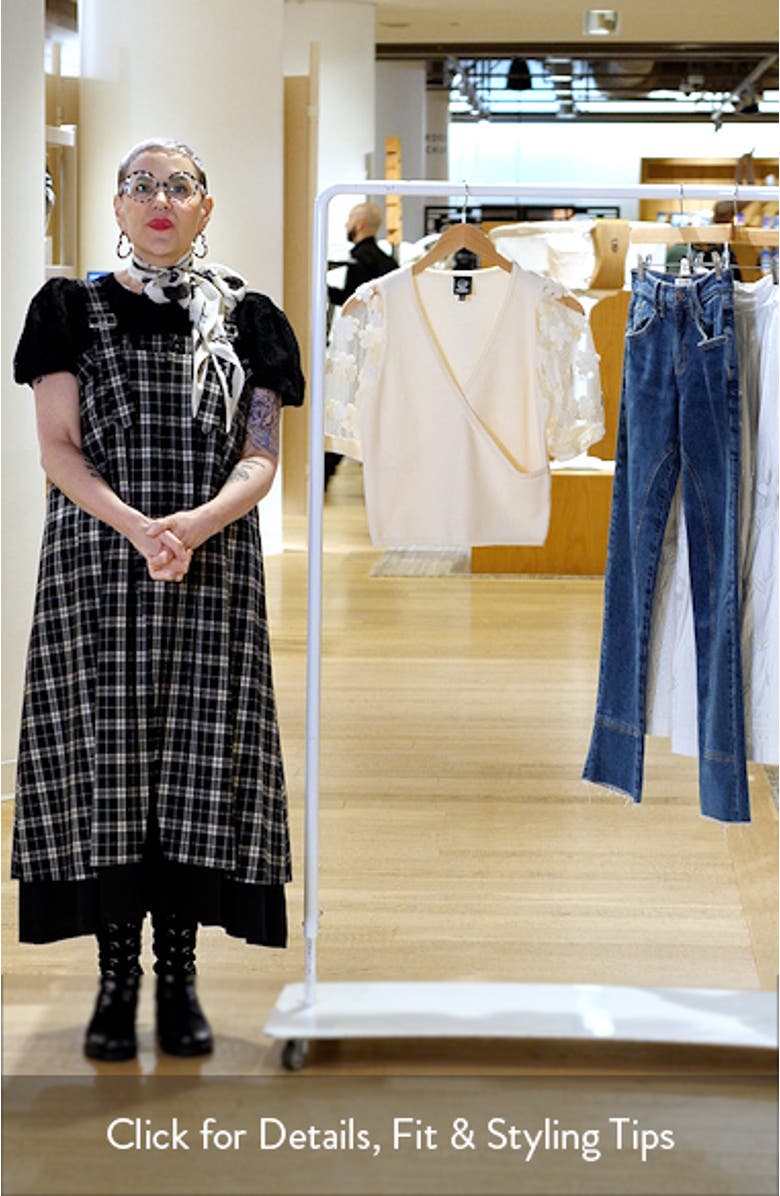 Floral Appliqué Short Sleeve Surplice Sweater, sales video thumbnail