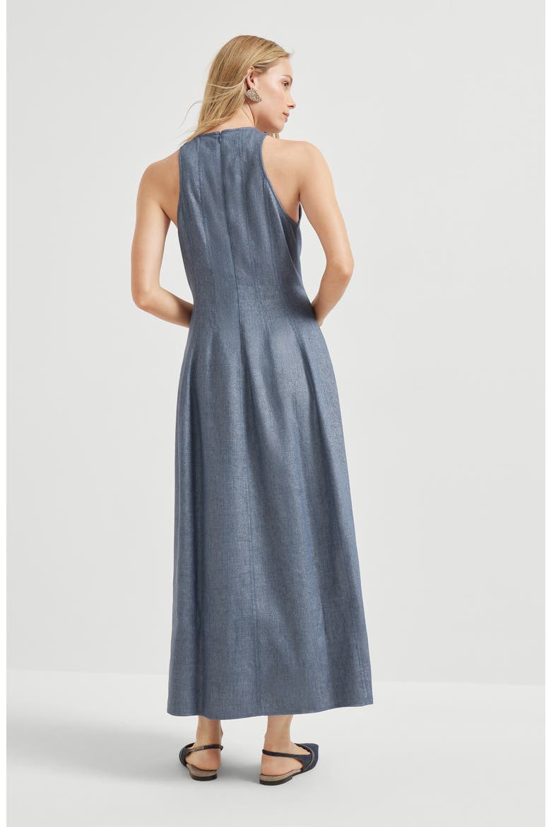 Linen and virgin wool twill dress, Alternate, color, Dark Denim