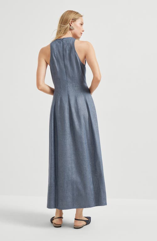 Brunello Cucinelli Linen And Virgin Wool Twill Dress In Blue