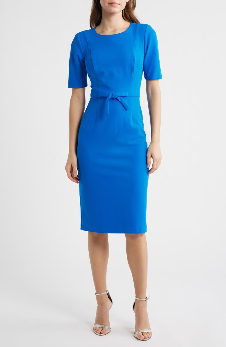 Adrianna Papell Bow Front Sheath Dress, Main, color, Cool Cobalt