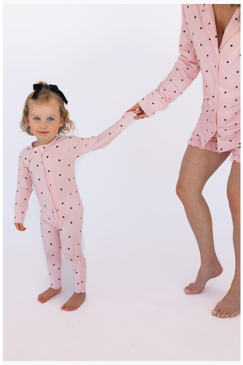 Polka Dot Zipper Romper, Alternate, color, Blush Polka Dot