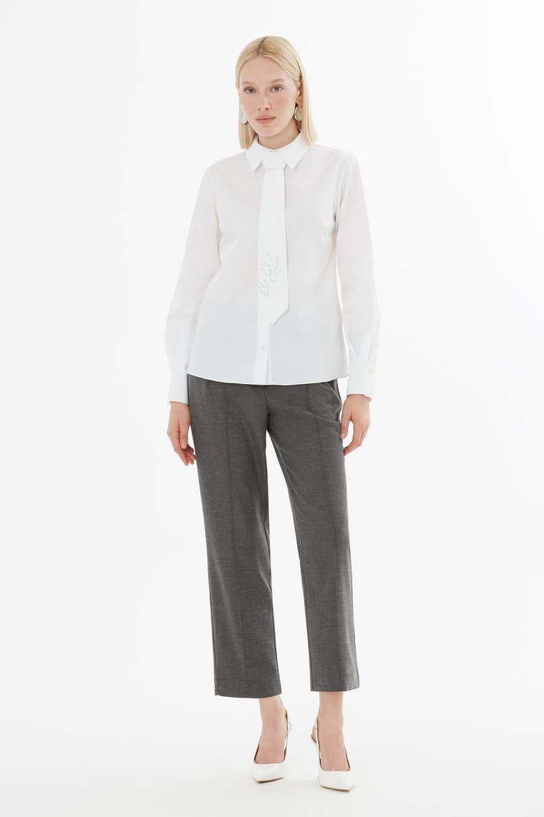Printed Shirt with Tie-Neck Detail, Main, color, White