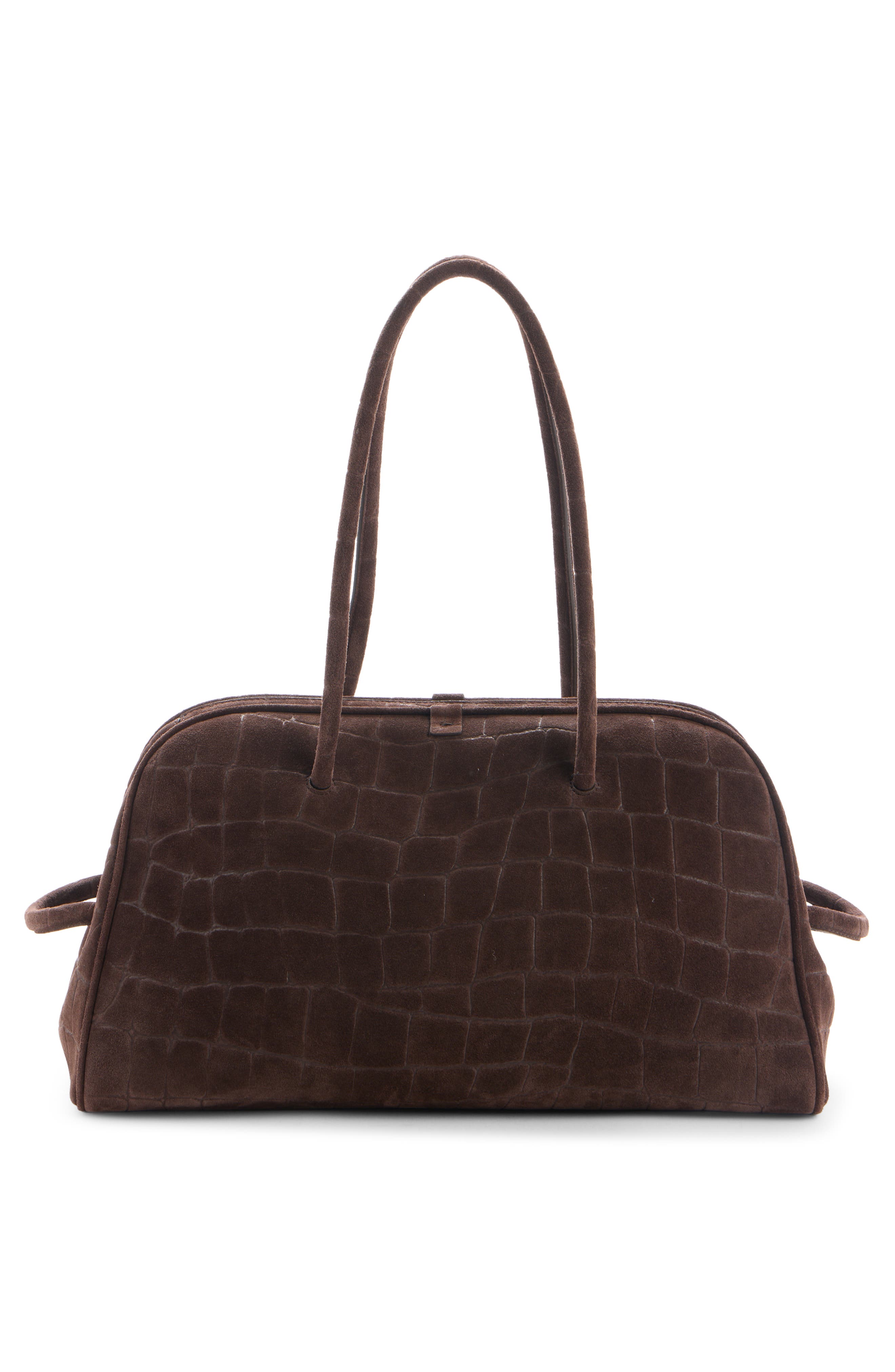 Jacquemus Le Turismo Croc Embossed Suede Bowling Bag, Alternate, color, Dark Brown 880