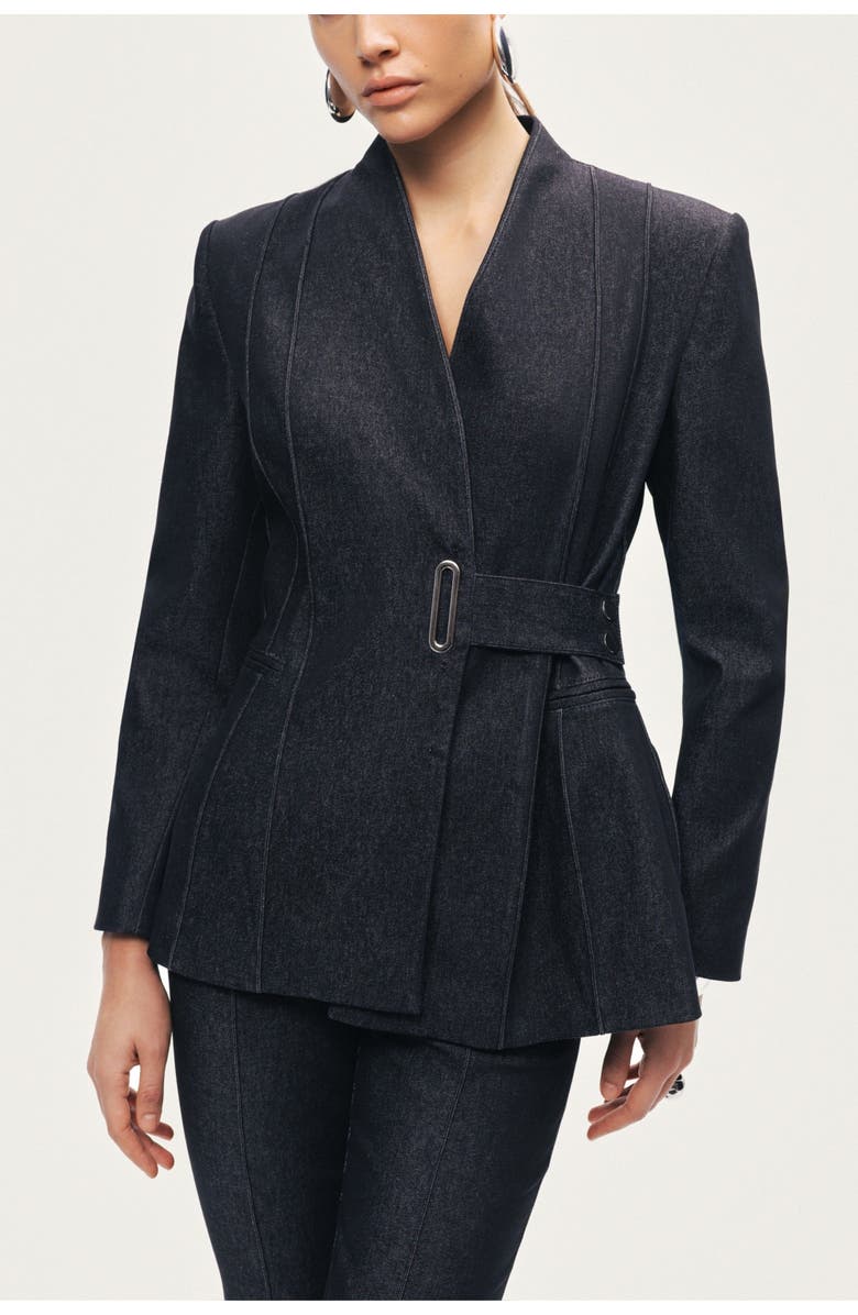 Nocturne Women's Sharply Tailored Belt Detailed Blazer, Main, color, Black