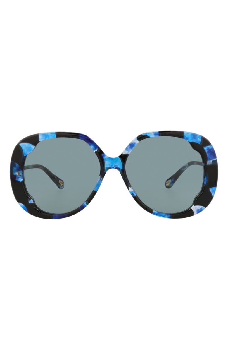 Chloé 56mm Oversize Round Sunglasses, Main, color, Havana Blue