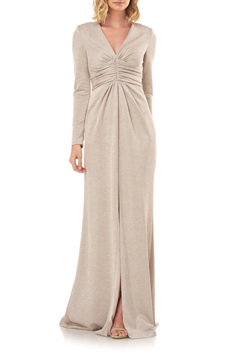 Kayla Long Sleeve Evening Gown, Main, color, CHAMPAGNE