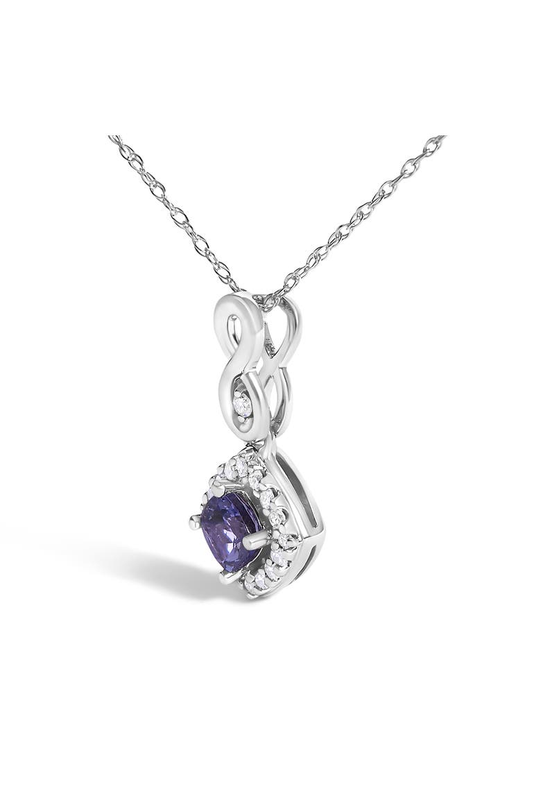 10K White Gold Blue Purple Tanzanite and Diamond Accent Drop Pendant Necklace, Alternate, color, White