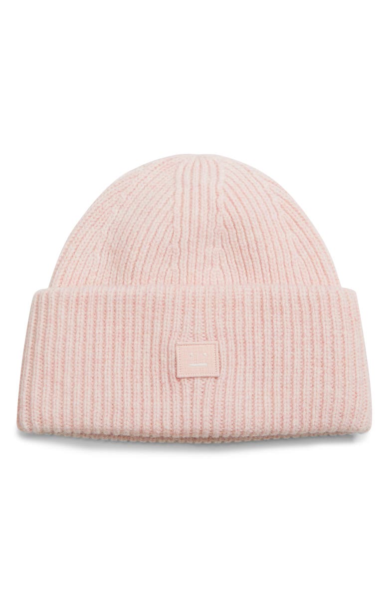 Acne Studios Face Patch Rib Wool Beanie, Main, color, Faded Pink Melange