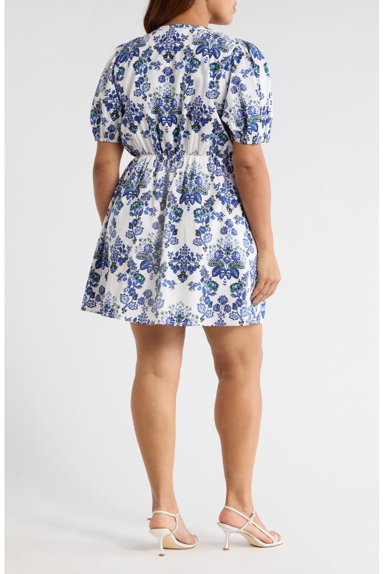 Viara Floral Alba Drawstring Waist Cotton Minidress, Alternate, color, BLUE-WHTE