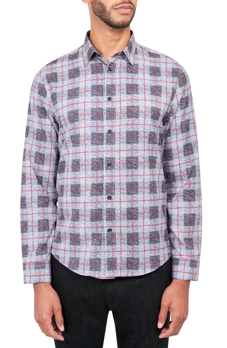 Brooklyn Brigade Plaid 4-Way Stretch Performance Long Sleeve Shirt, Main, color, Grey