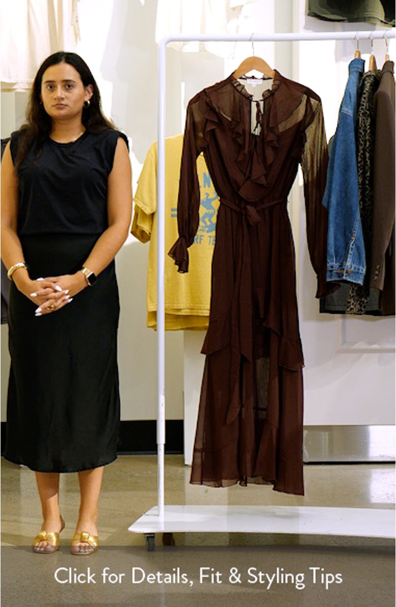 Ruffle Detail Tie Waist Long Sleeve Maxi Dress, sales video thumbnail