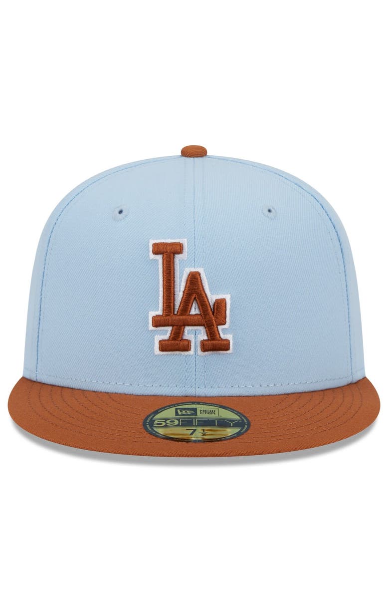 New Era Men's New Era Light Blue/Brown Los Angeles Dodgers Spring Color Basic Two-Tone 59FIFTY Fitted Hat, Alternate, color, Light Blue
