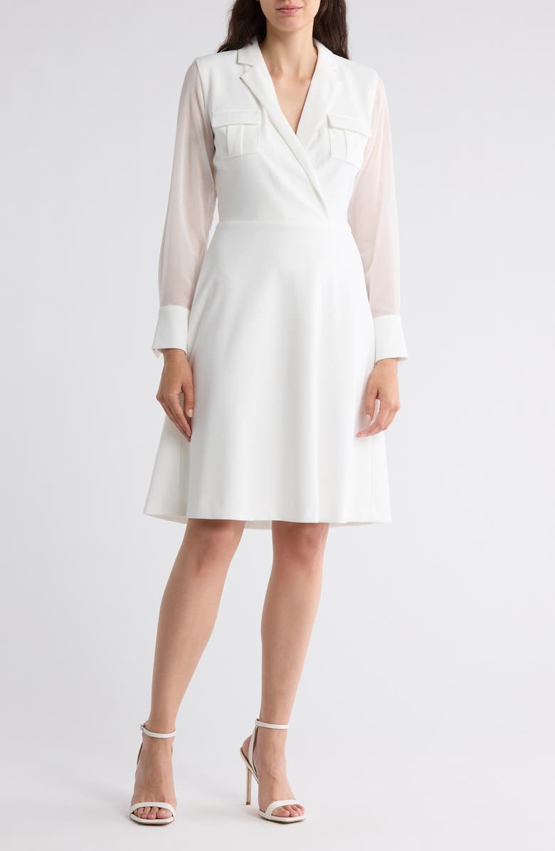 Calvin Klein Surplice Notch Lapel A-Line Dress, Main, color,