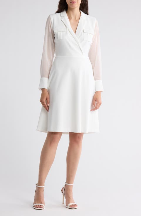 Surplice Notch Lapel A-Line Dress