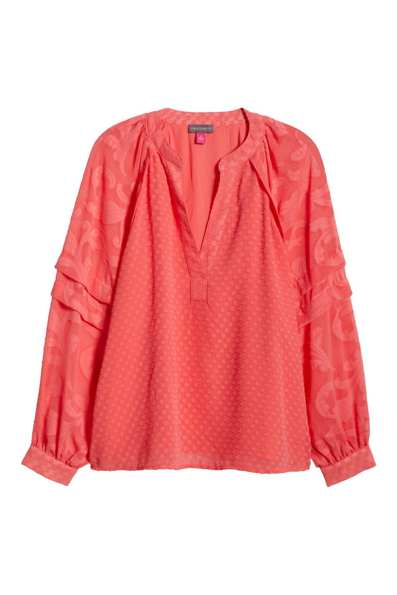 Raglan Sleeve V-Neck Top, Alternate, color, CALYPSO CORAL