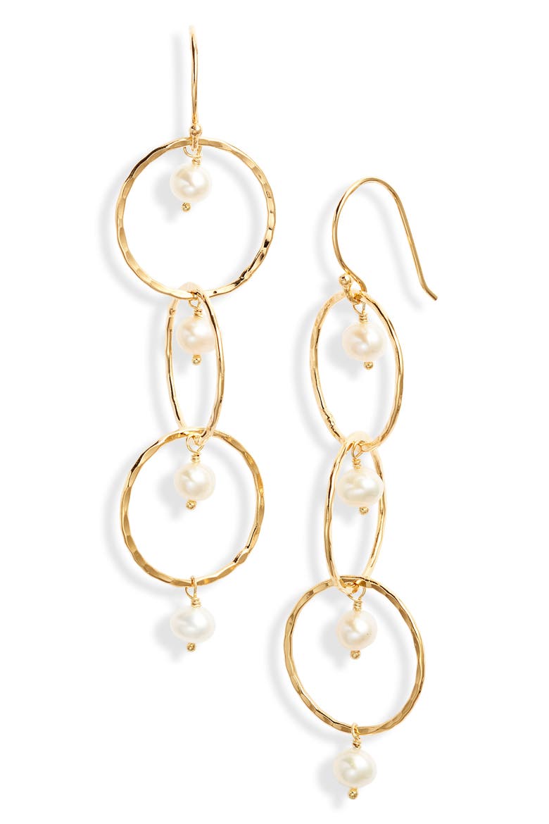 Trinity Freshwater Pearl Drop Earrings, Main, color, GOLD/PEARL