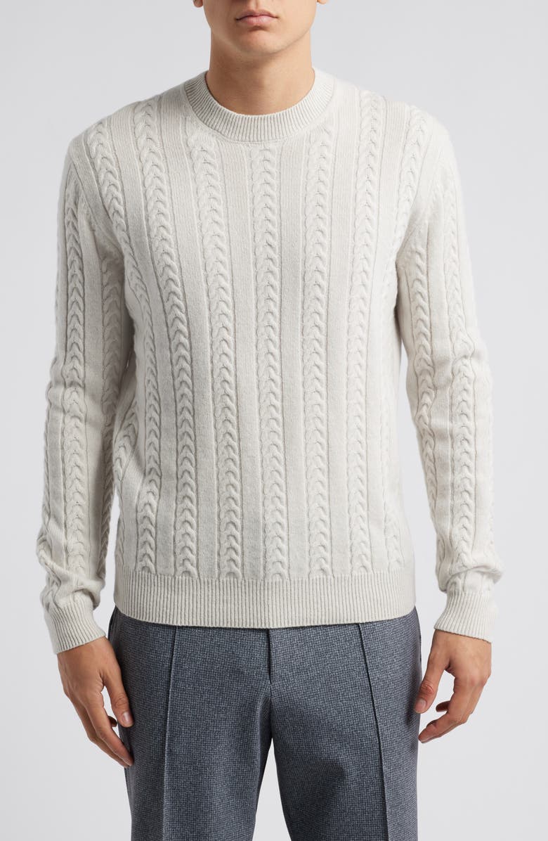 BOSS Camel Ermisto Virgin Wool & Camel Cable Sweater, Main, color, Natural