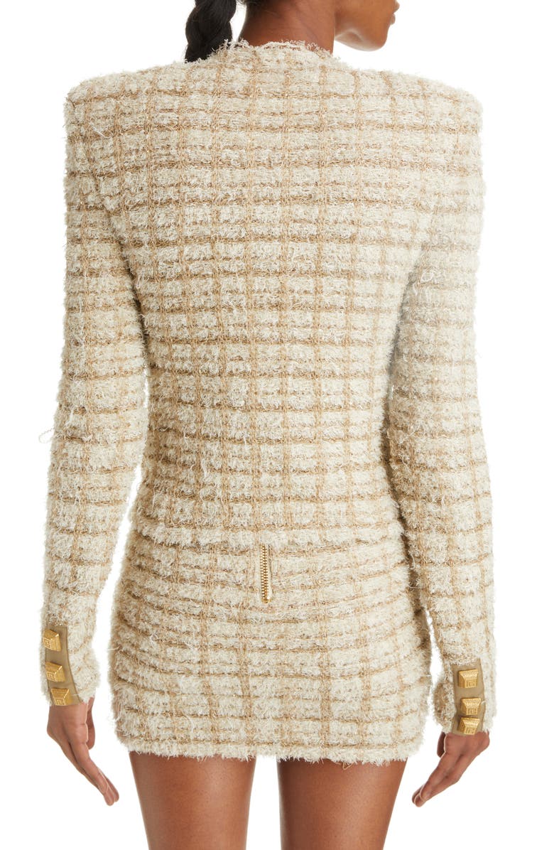 Balmain Collarless Metallic Tweed Jacket, Alternate, color, 