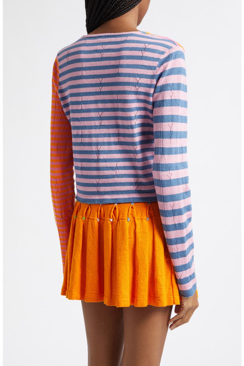 Daisy Stripe Linen Blend Cardigan, Alternate, color, CANDY/ ORANGE MULTI