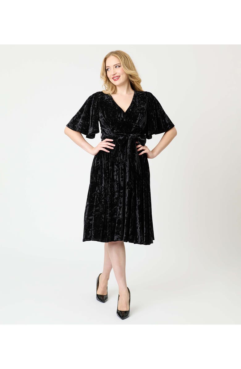 Unique Vintage 1940s Velvet Flutter Sleeve Swing Dress, Main, color,