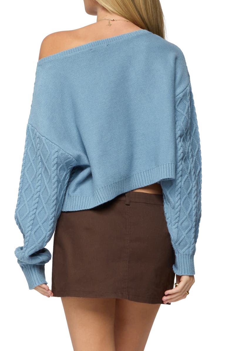 EDIKTED Cable Off the Shoulder Sweater, Alternate, color, Blue