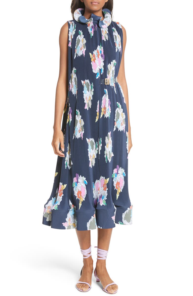 Tibi Asymmetrical Belted Floral Dress, Main, color, 