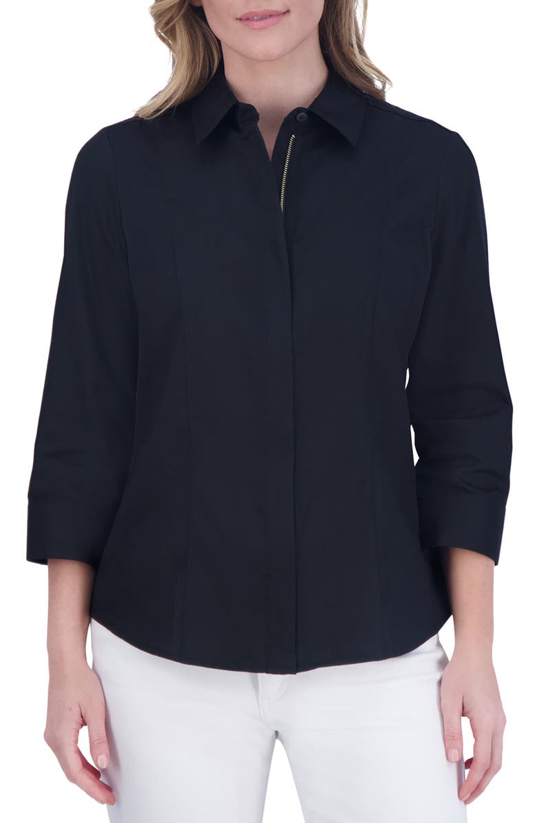 Foxcroft Aimee Sateen Zip-Up Shirt, Main, color, 