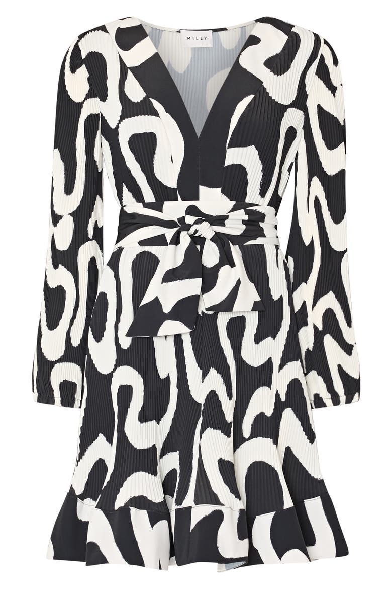 Liv Ink Swirl Print Long Sleeve Minidress, Alternate, color, BLACK/ WHITE