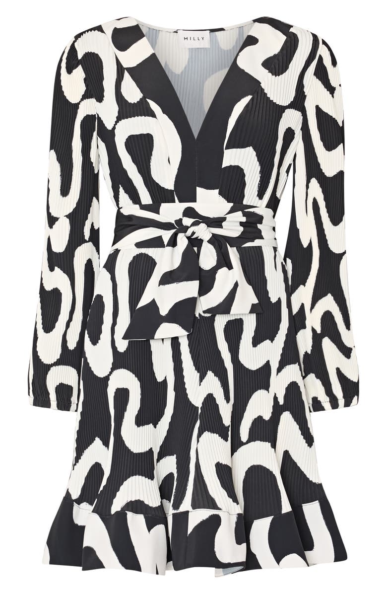 Milly Liv Ink Swirl Print Long Sleeve Minidress, Alternate, color, Black/ White