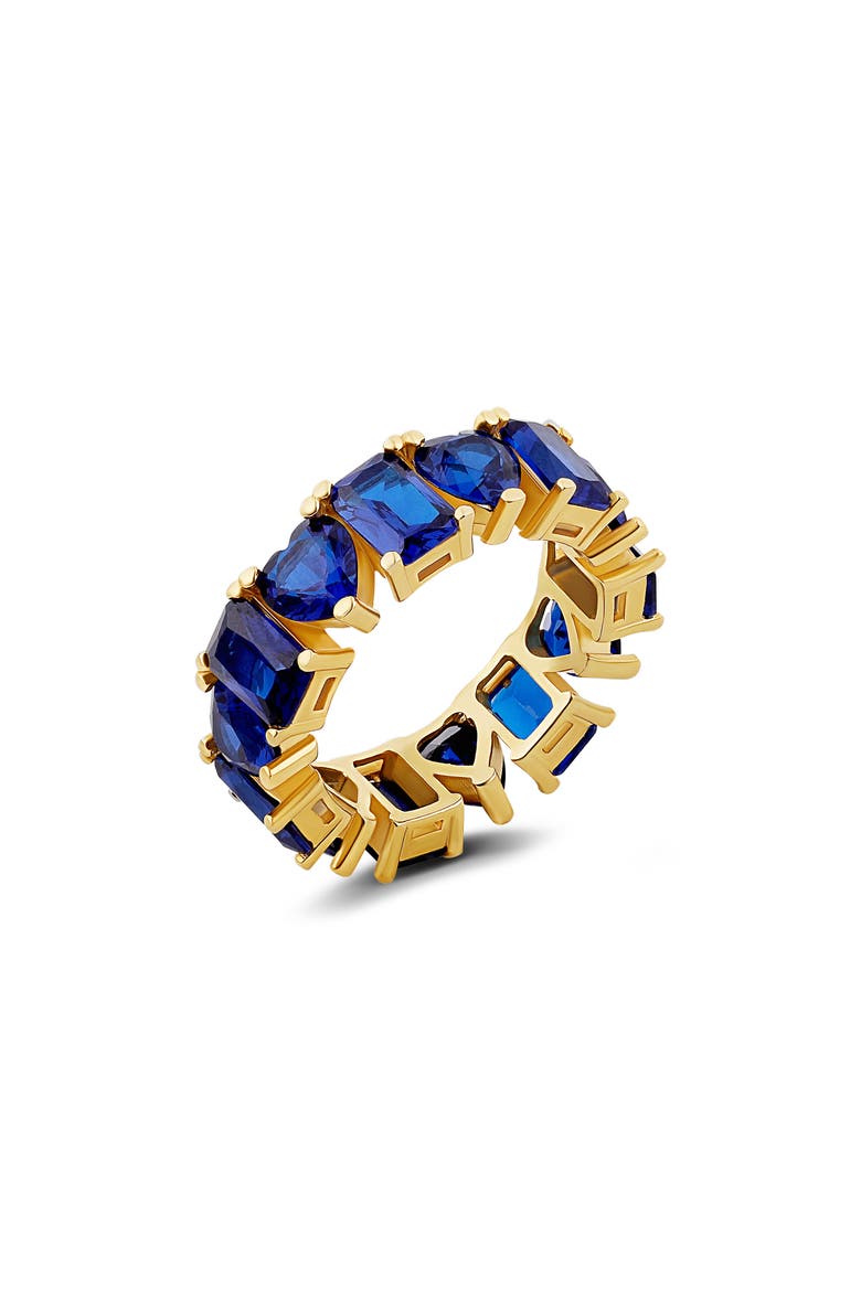 Heart & Emerald Cubic Zirconia Eternity Ring, Main, color, GOLD