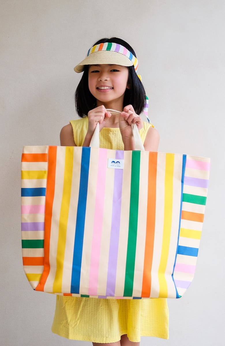 Mimi & Lula Kids' Stripe Canvas Beach Bag, Alternate, color, Light/ Pastel Orange