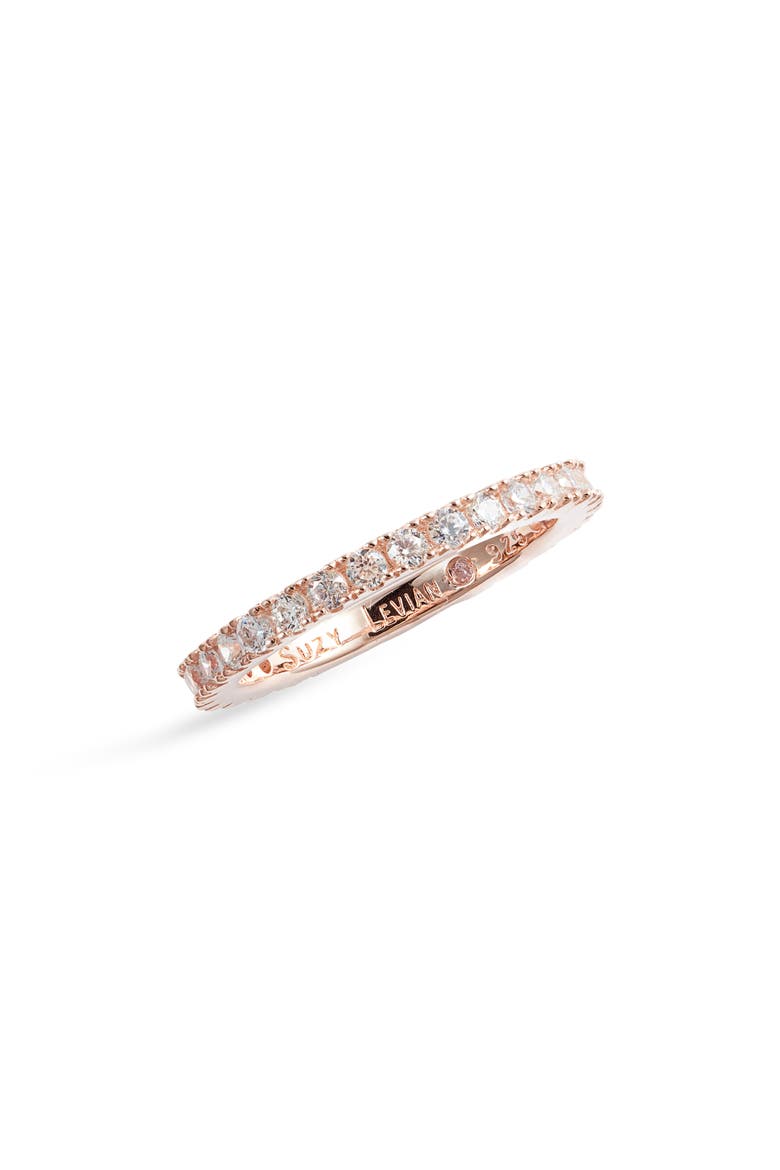 14K Rose Gold Plated Sterling Silver Cubic Zirconia Stackable Band Ring, Main, color, ROSE