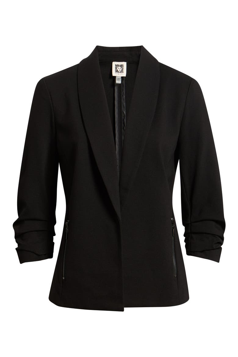 Ruched Sleeve Shawl Collar Jacket, Main, color, ANNE BLACK