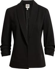 AK ANNE KLEIN Ruched Sleeve Shawl Collar Jacket