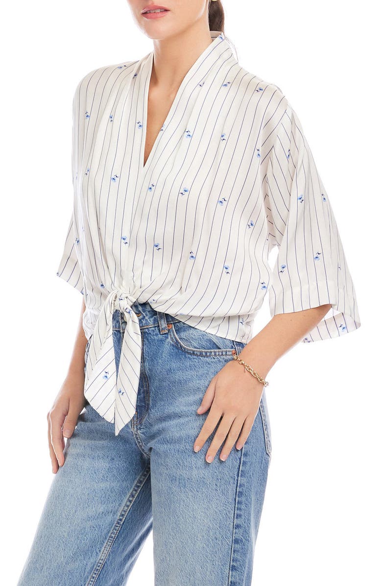 FIFTEEN TWENTY Bernice Floral Stripe Tie-Front Top, Alternate, color, Cream/ Blue