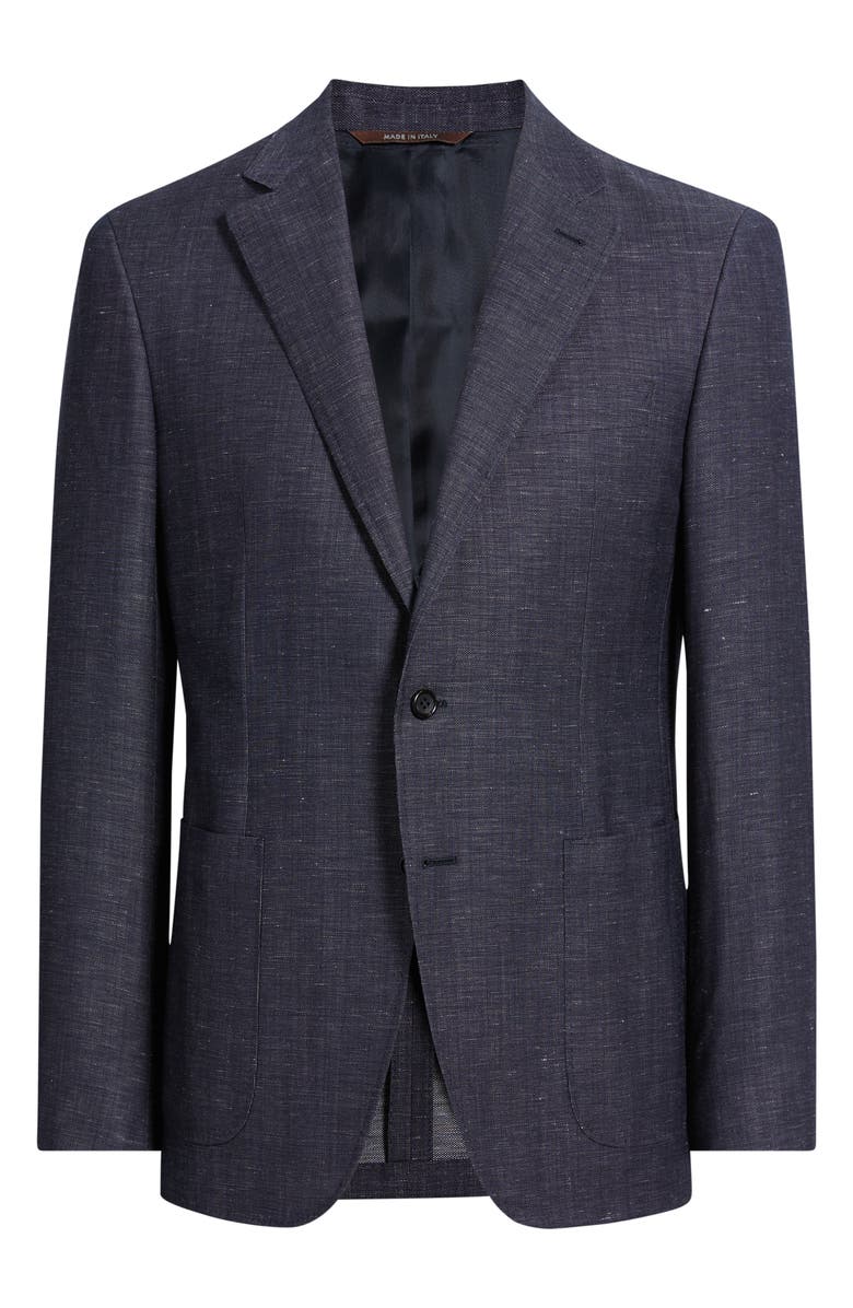Canali Kei Trim Fit Dark Blue Slub Wool & Linen Sport Coat, Alternate, color, Dark Blue
