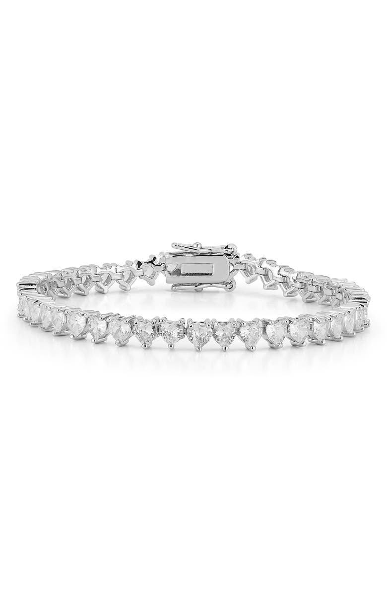 CHLOE AND MADISON Cubic Zirconia Heart Tennis Bracelet, Main, color, Silver