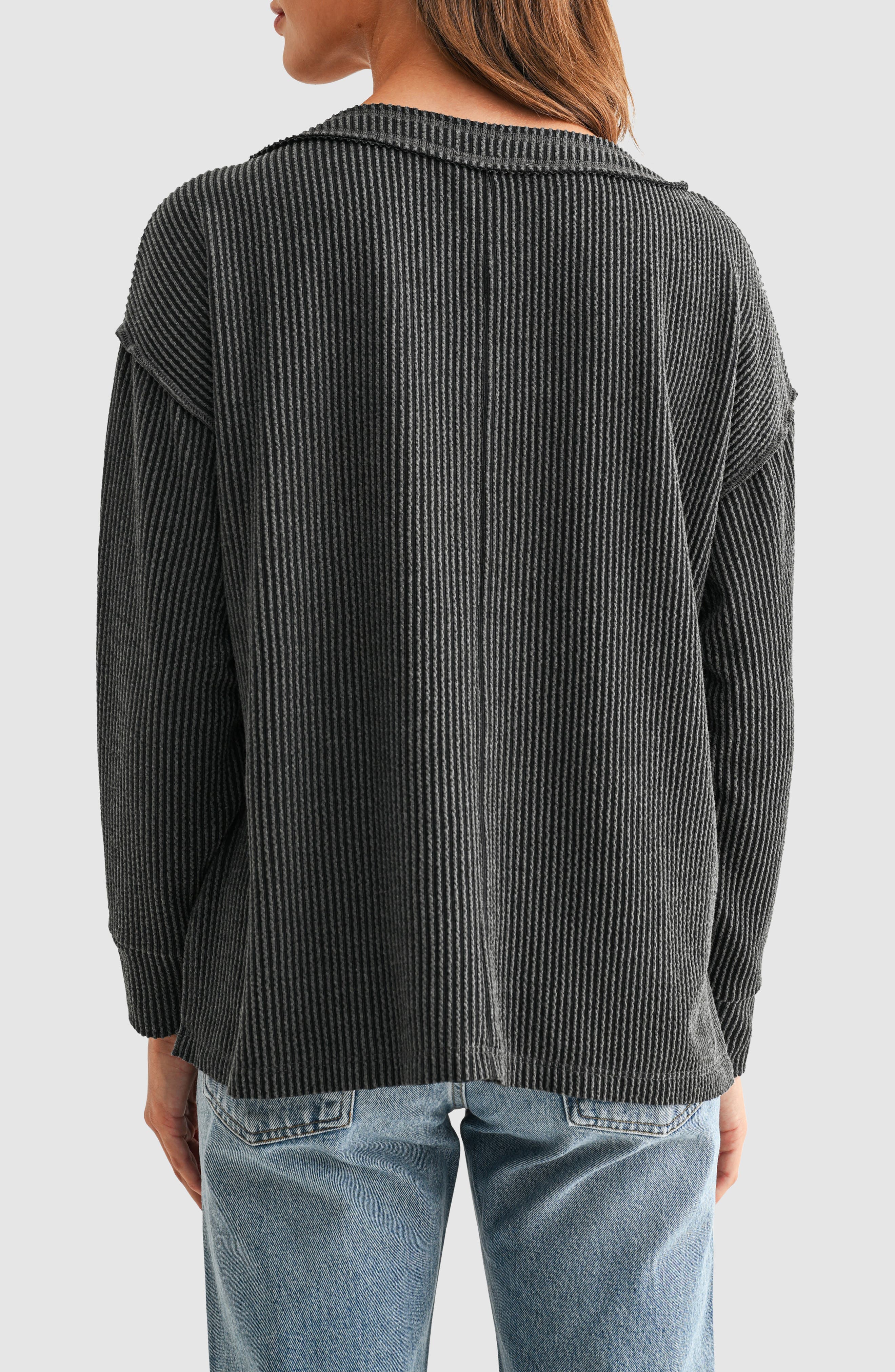 Rib Knit Pocket Sweater - image 2