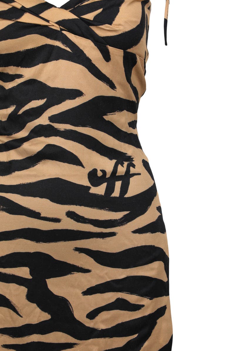 Off-White Tie Sleeve Twist Front Slit Midi Dress, Alternate, color,